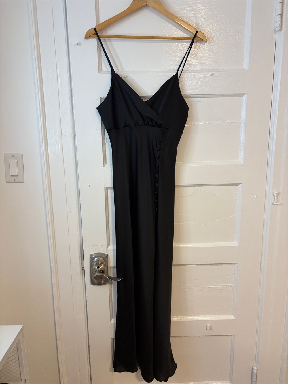 Zara Black Spaghetti-Strap Maxi Dress with Side Button Detail